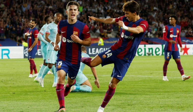 Gavi and Joao Felix of FC Barcelona